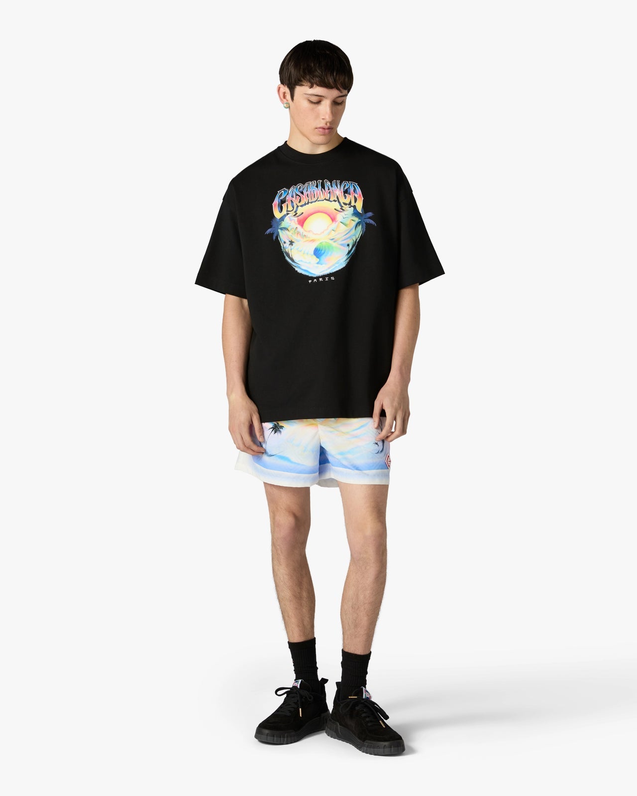 T-SHIRT NERA A MANICHE CORTE OVERSIZE AIRSPRAY CASABLANCA