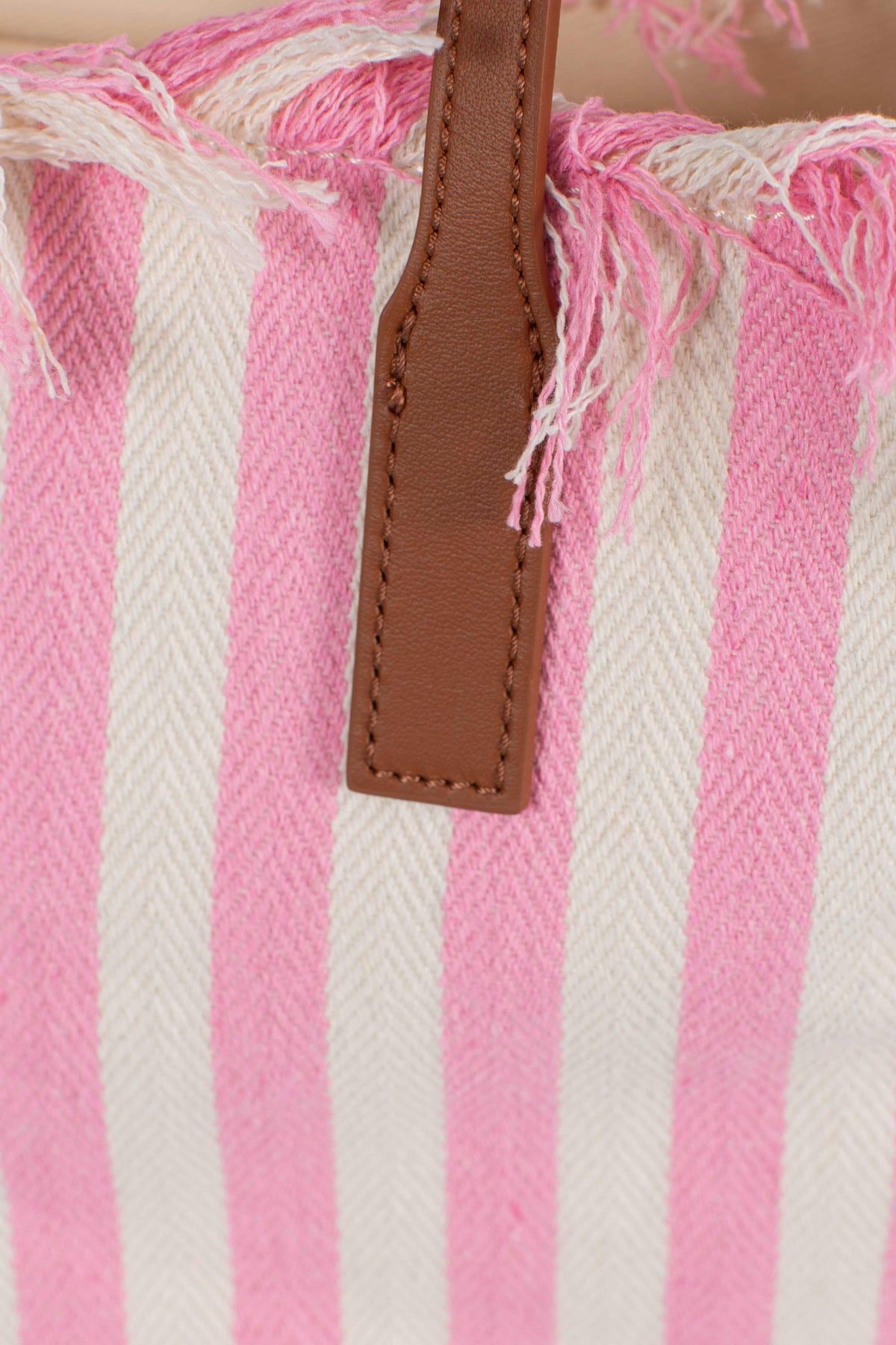 BORSA SHOPPER CITY  IN TESSUTO BIANCA E ROSA CON FRANGE SAINT BARTH