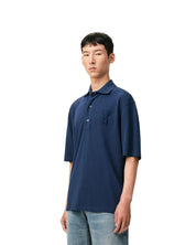 POLO IN COTONE BLU CON INSERTI IN MAGLIA AMI DE COEUR