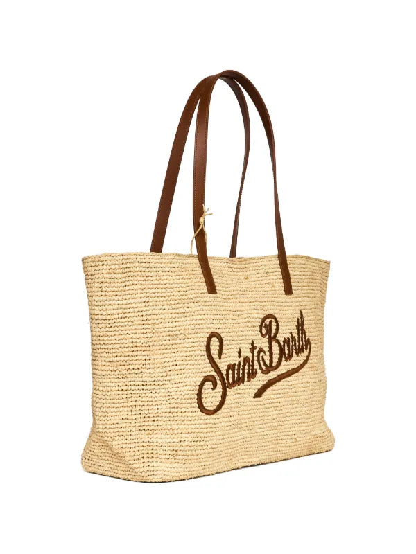 BORSA RAFFIA CON LOGO RICAMATO SAINT BARTH