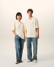 POLO IN COTONE PANNA CON INSERTI IN MAGLIA AMI DE COEUR AMI PARIS