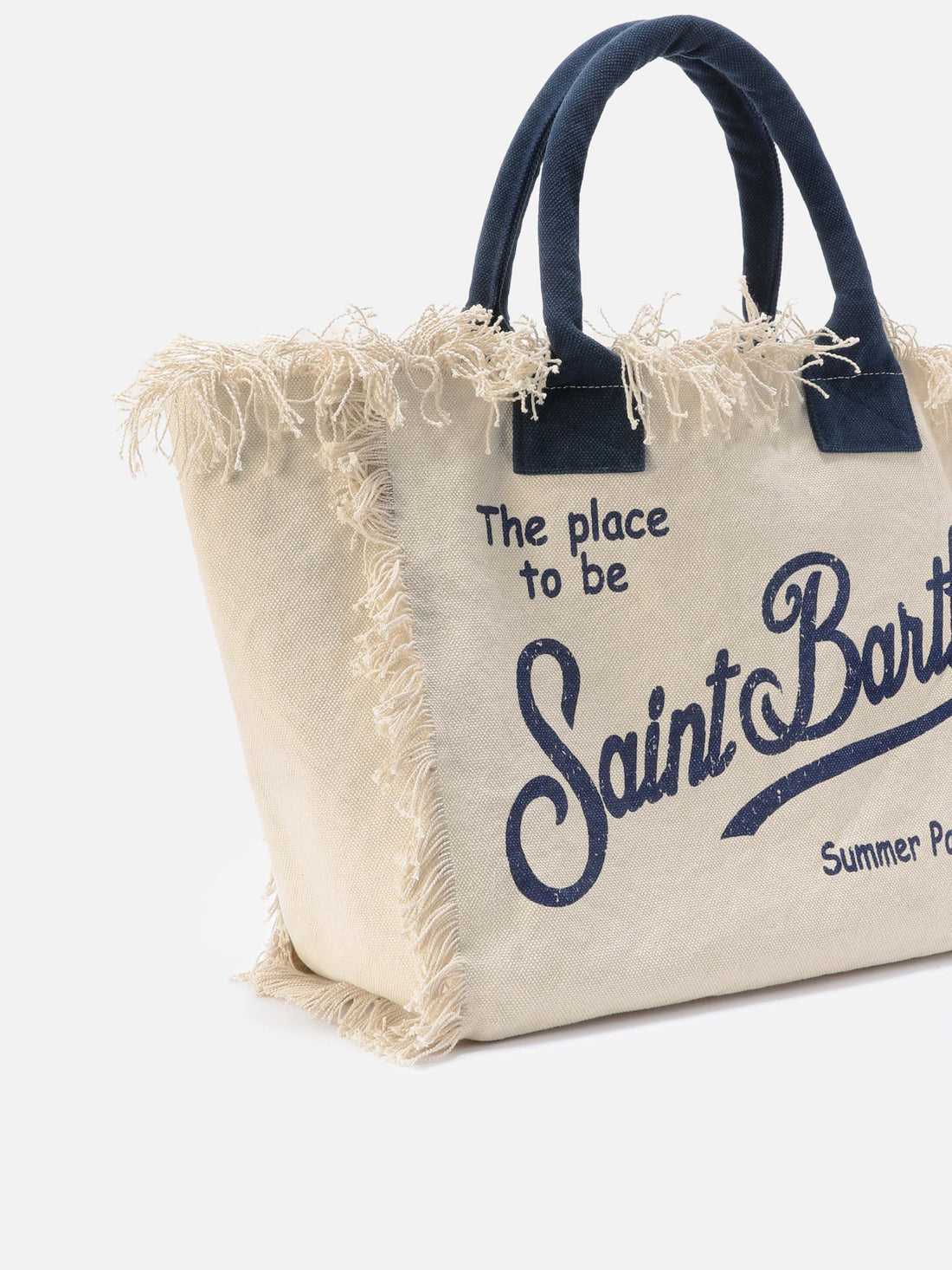 BORSA VANITY REGULAR BIANCA IN CANVAS CON FRANGE SAINT BARTH