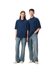 POLO IN COTONE BLU CON INSERTI IN MAGLIA AMI DE COEUR