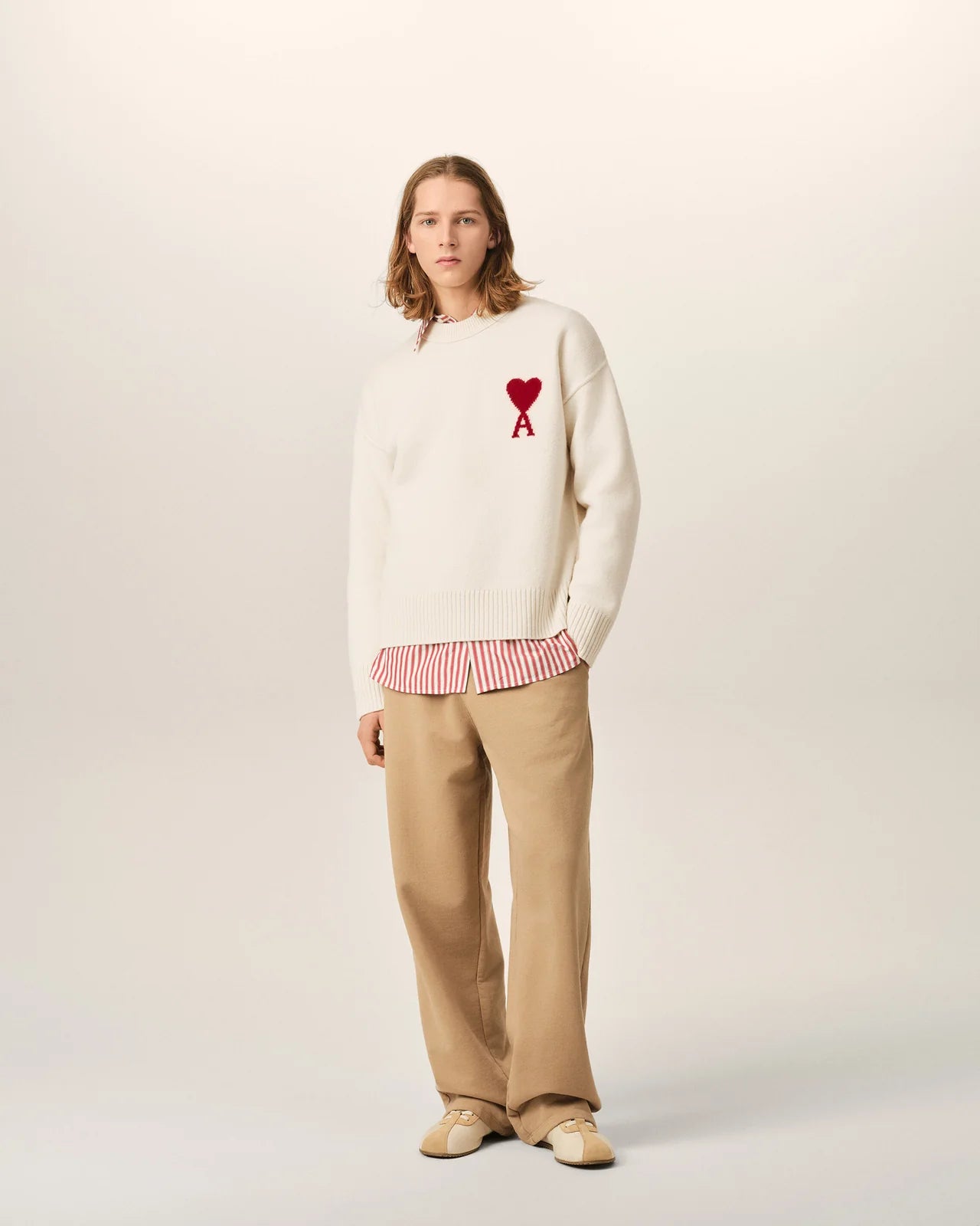 MAGLIONE GIROCOLLO AMI DE CŒUR IN LANA NATURALE AMI PARIS