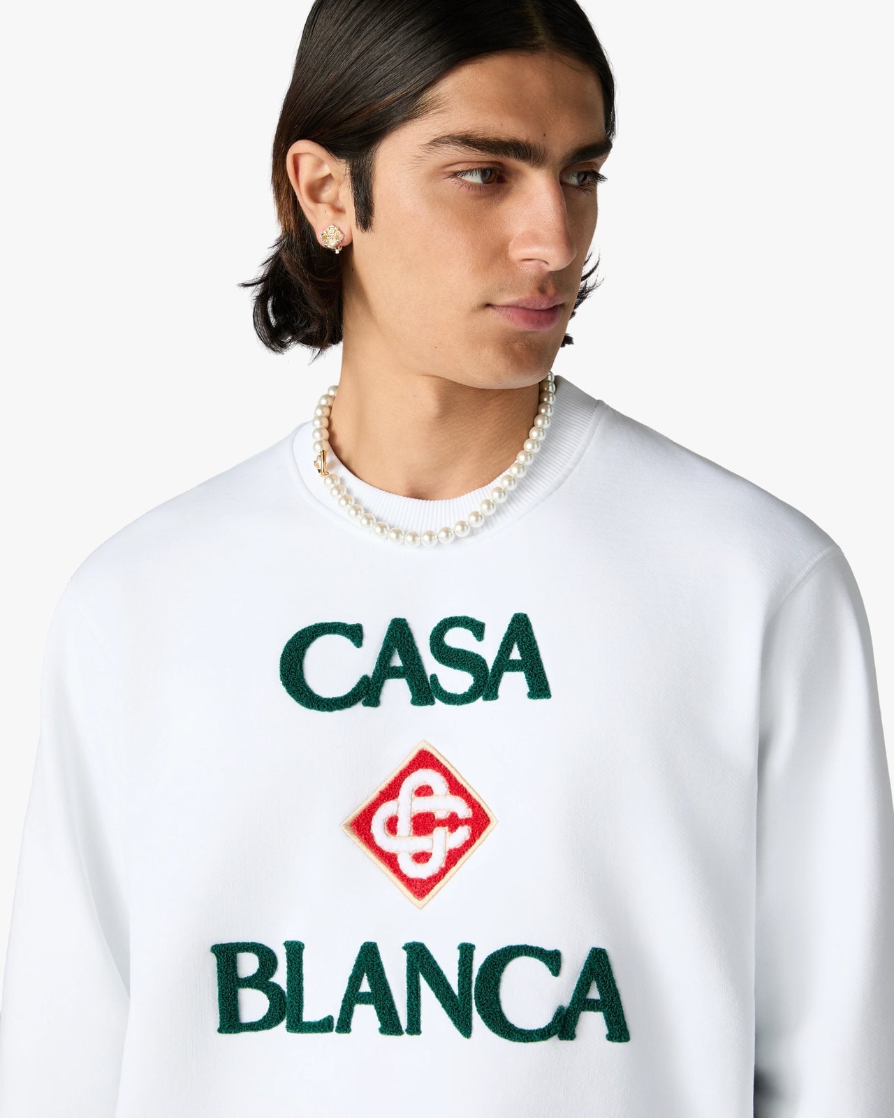 FELPA BIANCA CON LOGO CON DIAMANTE CASABLANCA