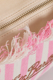 BORSA SHOPPER CITY  IN TESSUTO BIANCA E ROSA CON FRANGE SAINT BARTH
