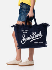 BORSA A SPALLA VANITY IN CANVAS DI COTONE BLUE NAV SAINT BARTH