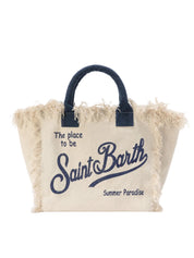 BORSA VANITY REGULAR BIANCA IN CANVAS CON FRANGE SAINT BARTH