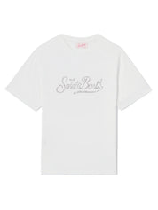 T-SHIRT EMILIE BIANCA CON LOGO IN STRASS