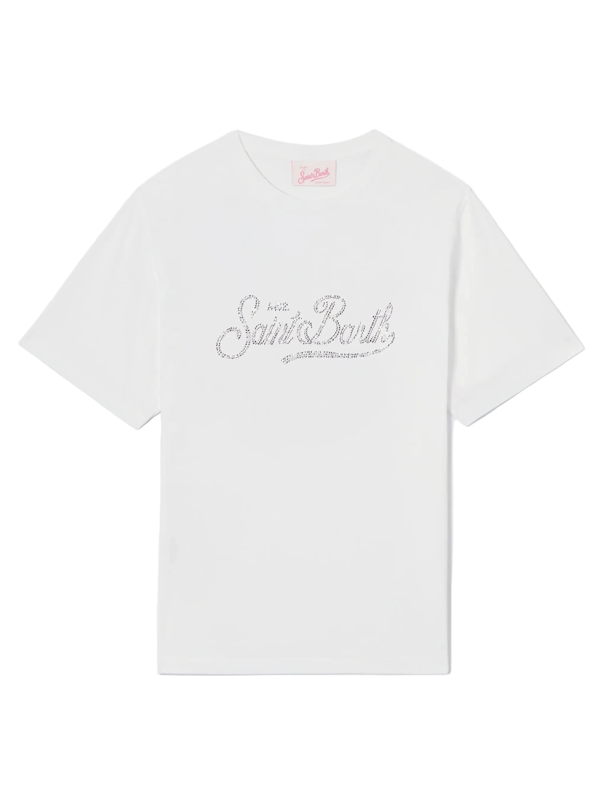 T-SHIRT EMILIE BIANCA CON LOGO IN STRASS