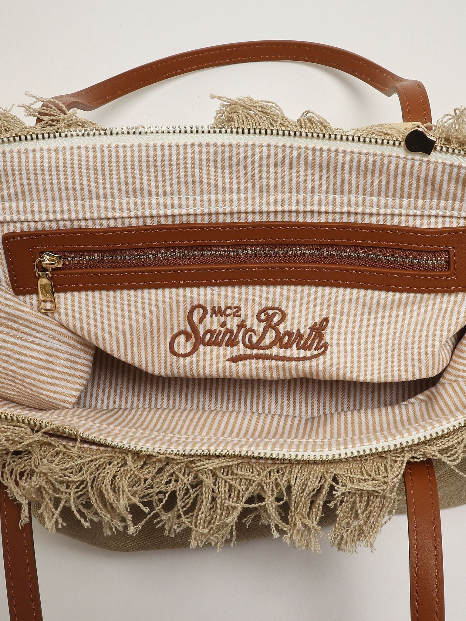 BORSA SHOPPER CITY MEDIUM BEIGE IN CANVAS CON FRANGE SAINT BARTH