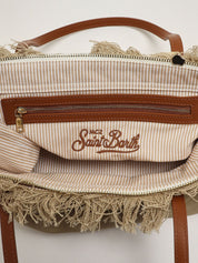 BORSA SHOPPER CITY MEDIUM BEIGE IN CANVAS CON FRANGE SAINT BARTH