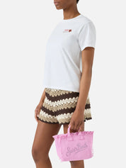 BORSA VANITY MINI IN CANVAS ROSA CON LOGO IN STRASS SAINT BARTH