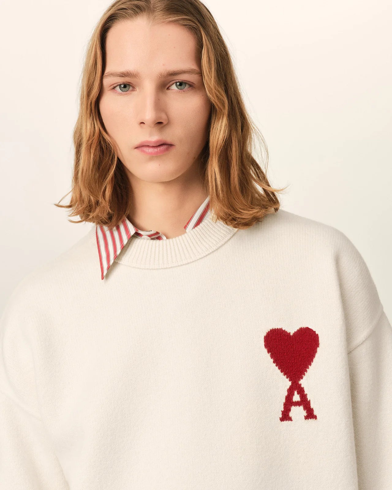 MAGLIONE GIROCOLLO AMI DE CŒUR IN LANA NATURALE AMI PARIS