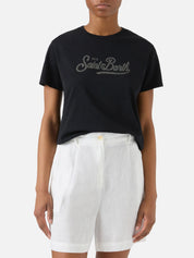 T-SHIRT EMILIE NERA CON LOGO IN STRASS