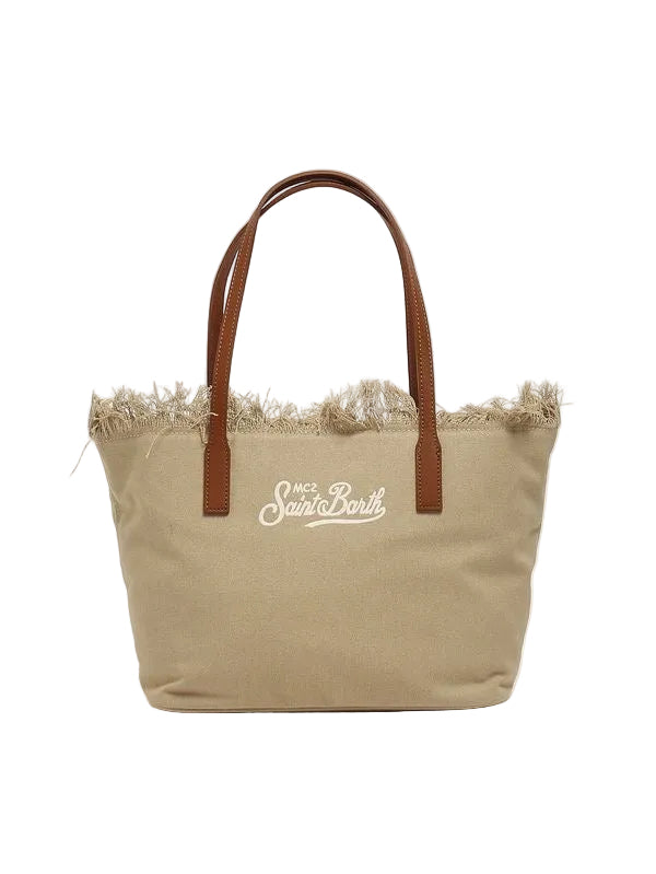 BORSA SHOPPER CITY MEDIUM BEIGE IN CANVAS CON FRANGE SAINT BARTH