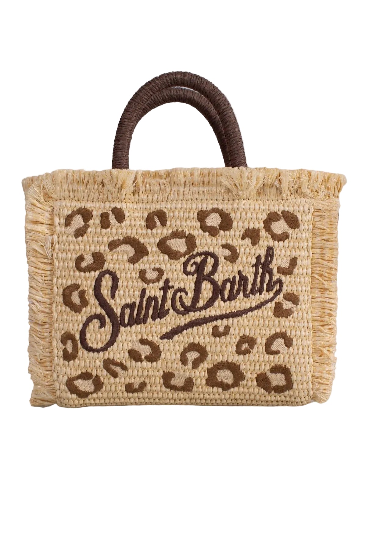BORSA VANITY MINI IN TESSUTO EFFETTO PAGLIA CON RICAMO LEOPARDATO SAINT BARTH