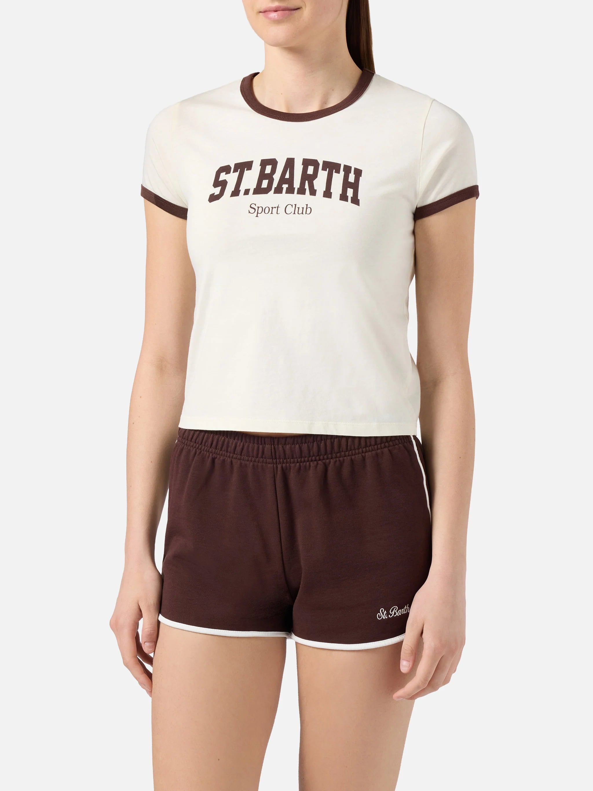 T-SHIRT EMILIE STRING BIANCA CON STAMPA SPORT CLUB