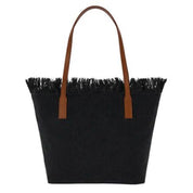 BORSA CITY REGULAR IN CANVAS DENIM SCURO CON FRANGE SAINT BARTH