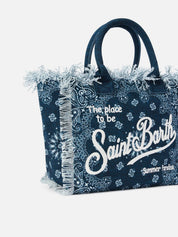BORSA VANITY REGULAR IN CANVAS AZZURRO CON STAMPA BANDANA SAINT BARTH