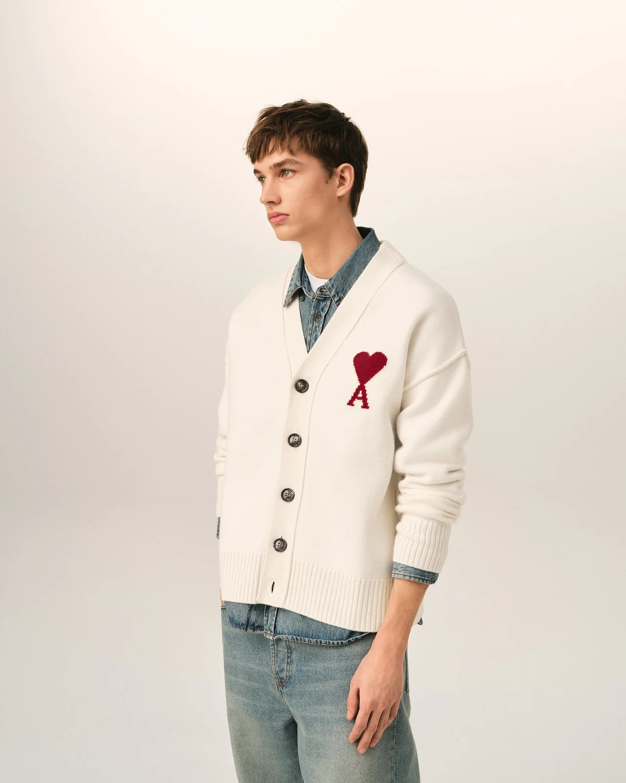 CARDIGAN AMI DE CŒUR IN LANA NATURALE AMI PARIS