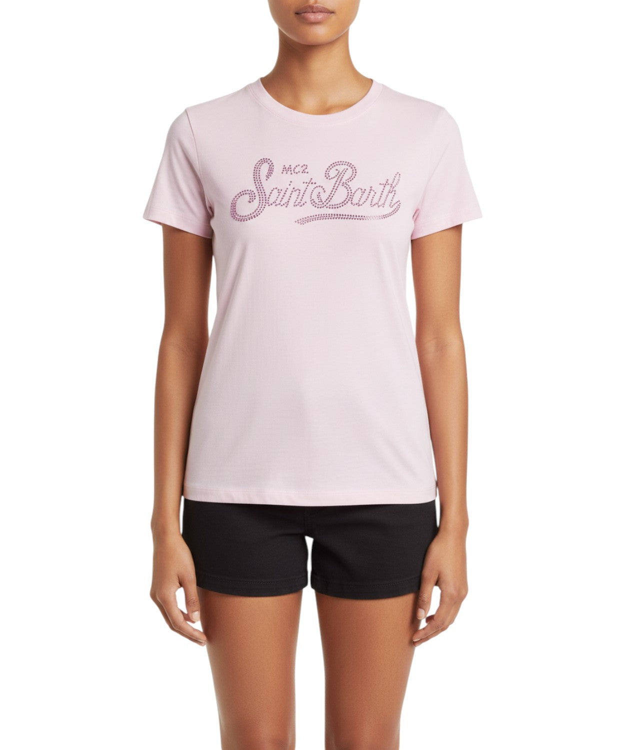 T-SHIRT EMILIE ROSA CON LOGO IN STRASS