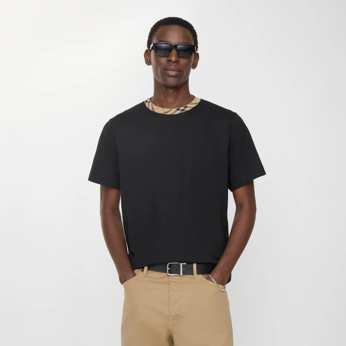 T-shirt in cotone con finiture Check BURBERRY