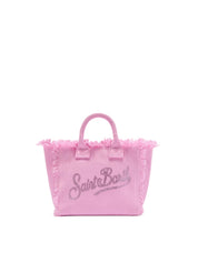 BORSA VANITY MINI IN CANVAS ROSA CON LOGO IN STRASS SAINT BARTH