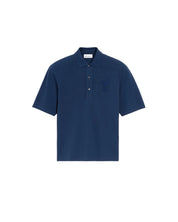 POLO IN COTONE BLU CON INSERTI IN MAGLIA AMI DE COEUR