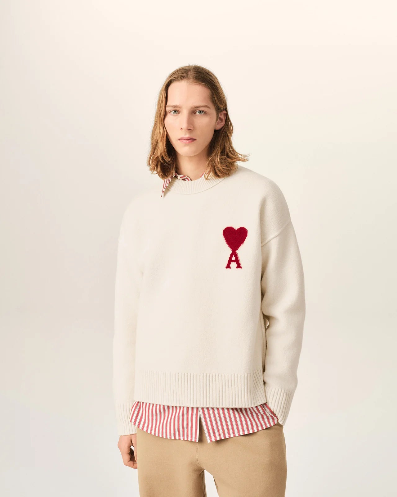 MAGLIONE GIROCOLLO AMI DE CŒUR IN LANA NATURALE AMI PARIS
