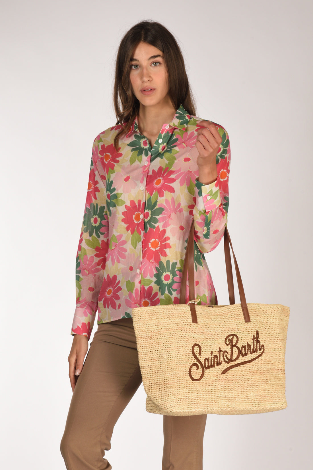 BORSA RAFFIA CON LOGO RICAMATO SAINT BARTH