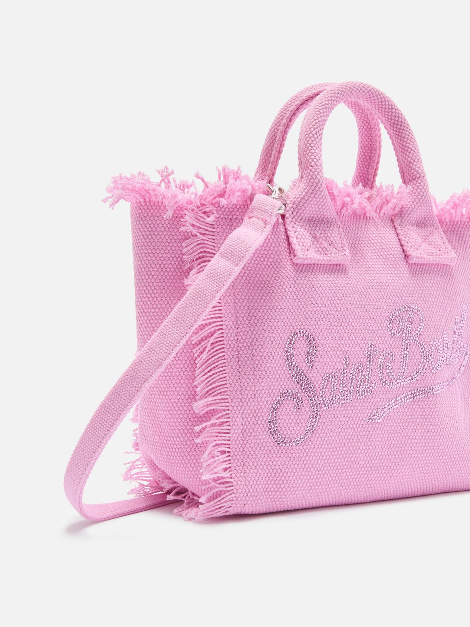 BORSA VANITY MINI IN CANVAS ROSA CON LOGO IN STRASS SAINT BARTH