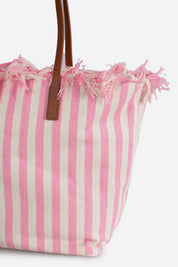 BORSA SHOPPER CITY  IN TESSUTO BIANCA E ROSA CON FRANGE SAINT BARTH