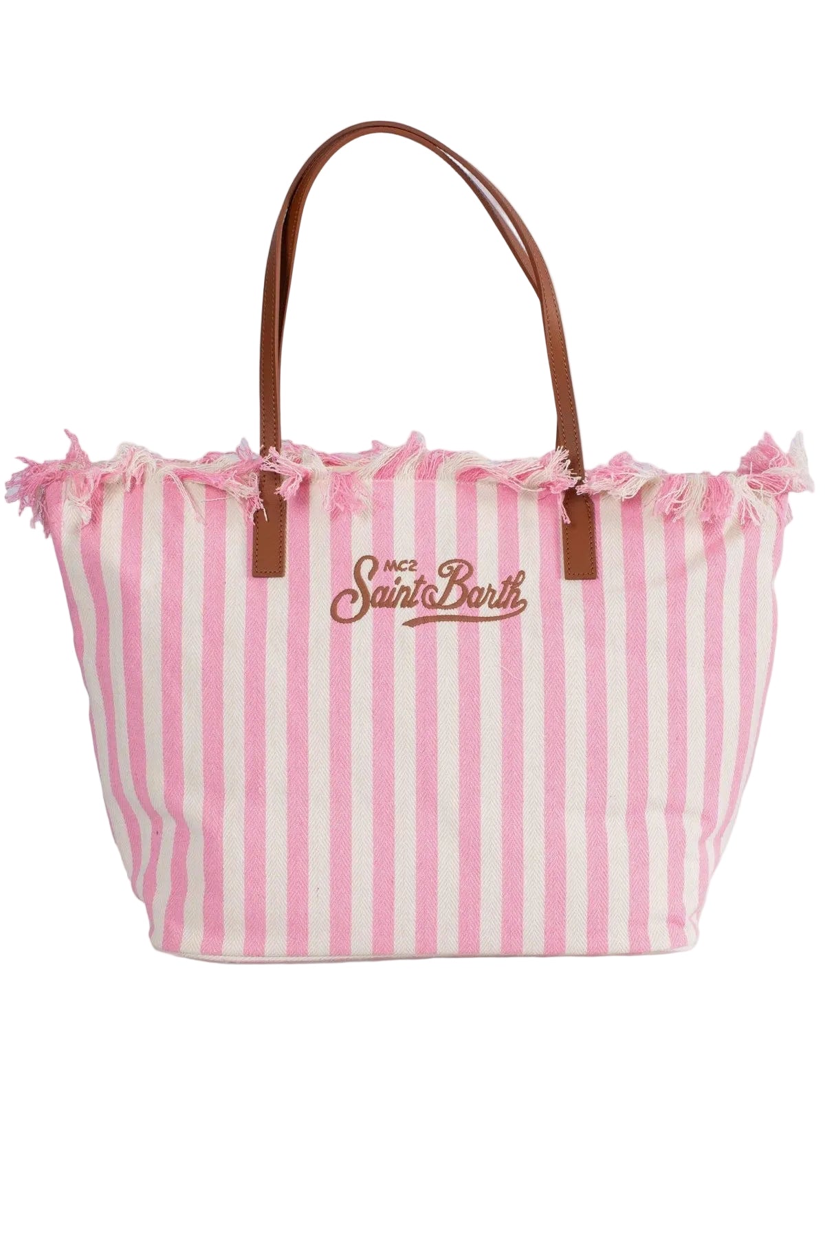 BORSA SHOPPER CITY  IN TESSUTO BIANCA E ROSA CON FRANGE SAINT BARTH