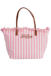 BORSA SHOPPER CITY  IN TESSUTO BIANCA E ROSA CON FRANGE SAINT BARTH