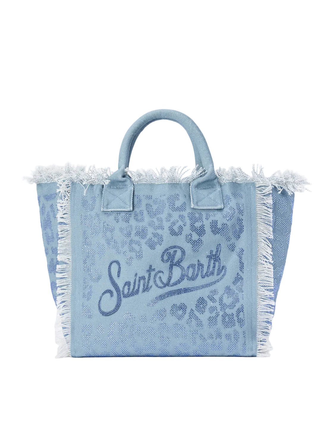 BORSA VANITY REGULAR IN CANVAS BLU LEOPARDATO CON STRASS SAINT BARTH
