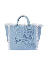 BORSA VANITY REGULAR IN CANVAS BLU LEOPARDATO CON STRASS SAINT BARTH