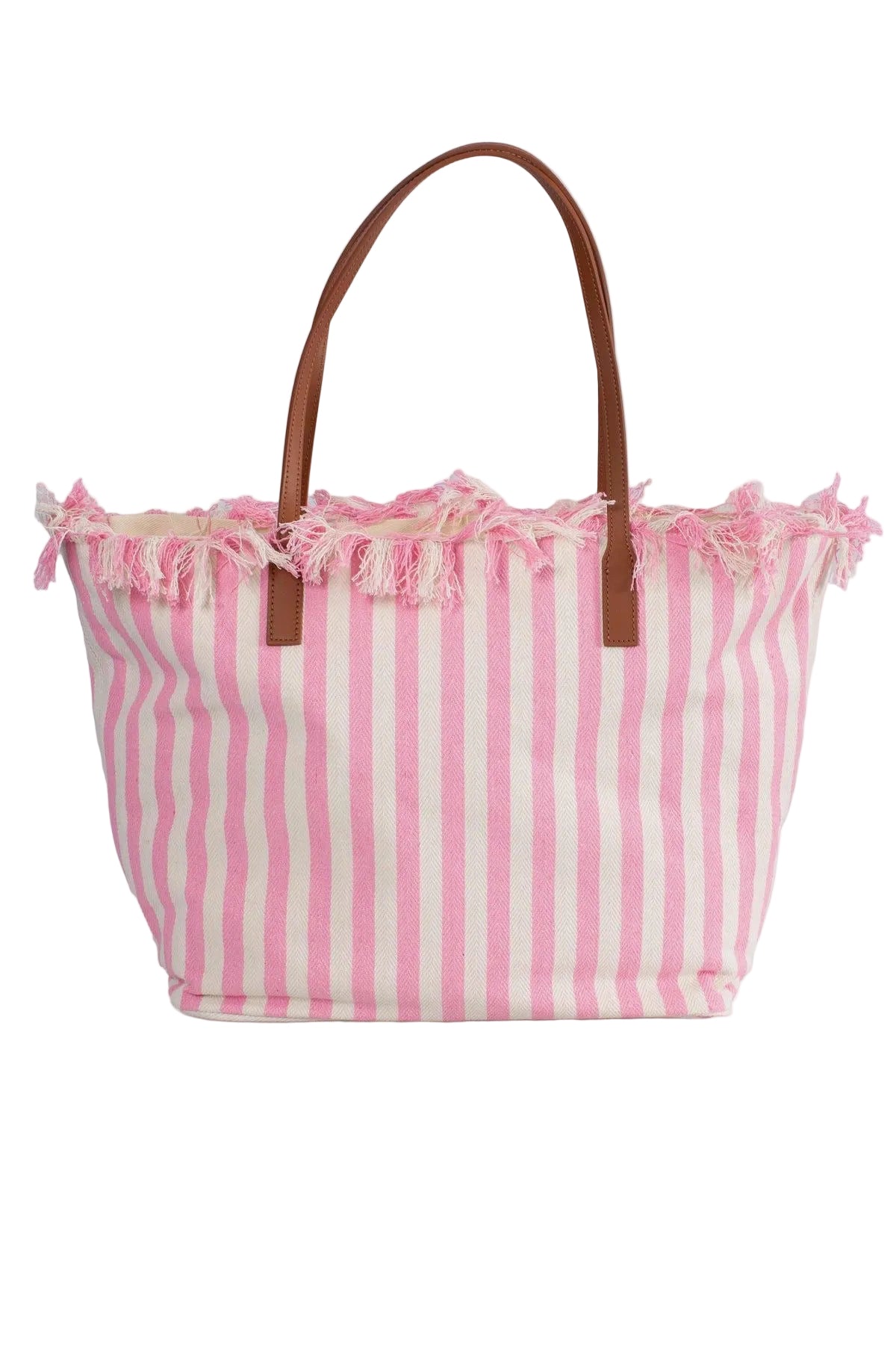 BORSA SHOPPER CITY  IN TESSUTO BIANCA E ROSA CON FRANGE SAINT BARTH