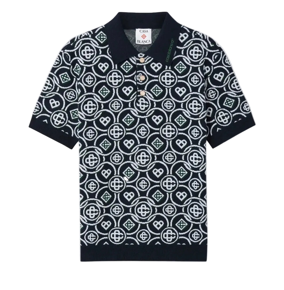 POLO A MANICHE CORTE ICON MONOGRAM VERDE SCURO CASABLANCA