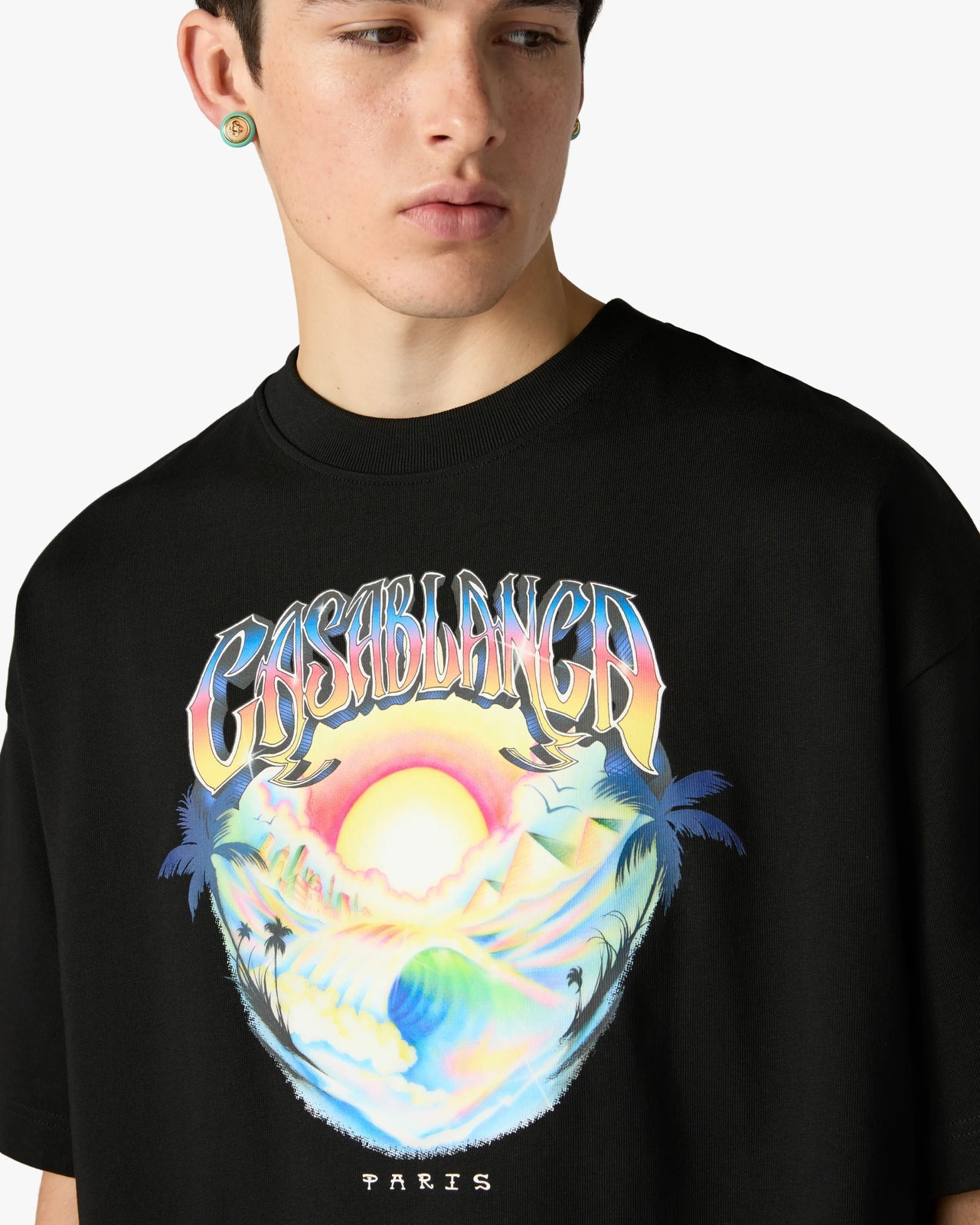 T-SHIRT NERA A MANICHE CORTE OVERSIZE AIRSPRAY CASABLANCA