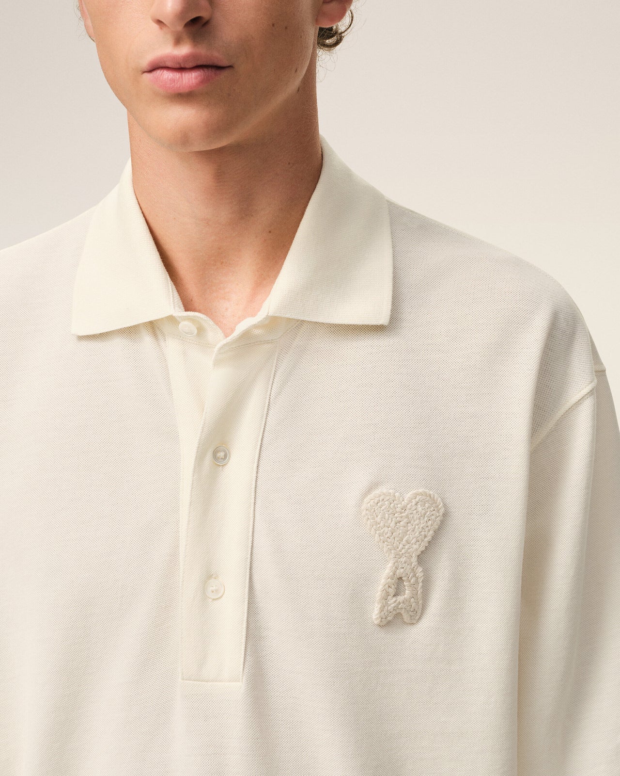 POLO IN COTONE PANNA CON INSERTI IN MAGLIA AMI DE COEUR AMI PARIS