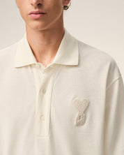 POLO IN COTONE PANNA CON INSERTI IN MAGLIA AMI DE COEUR AMI PARIS