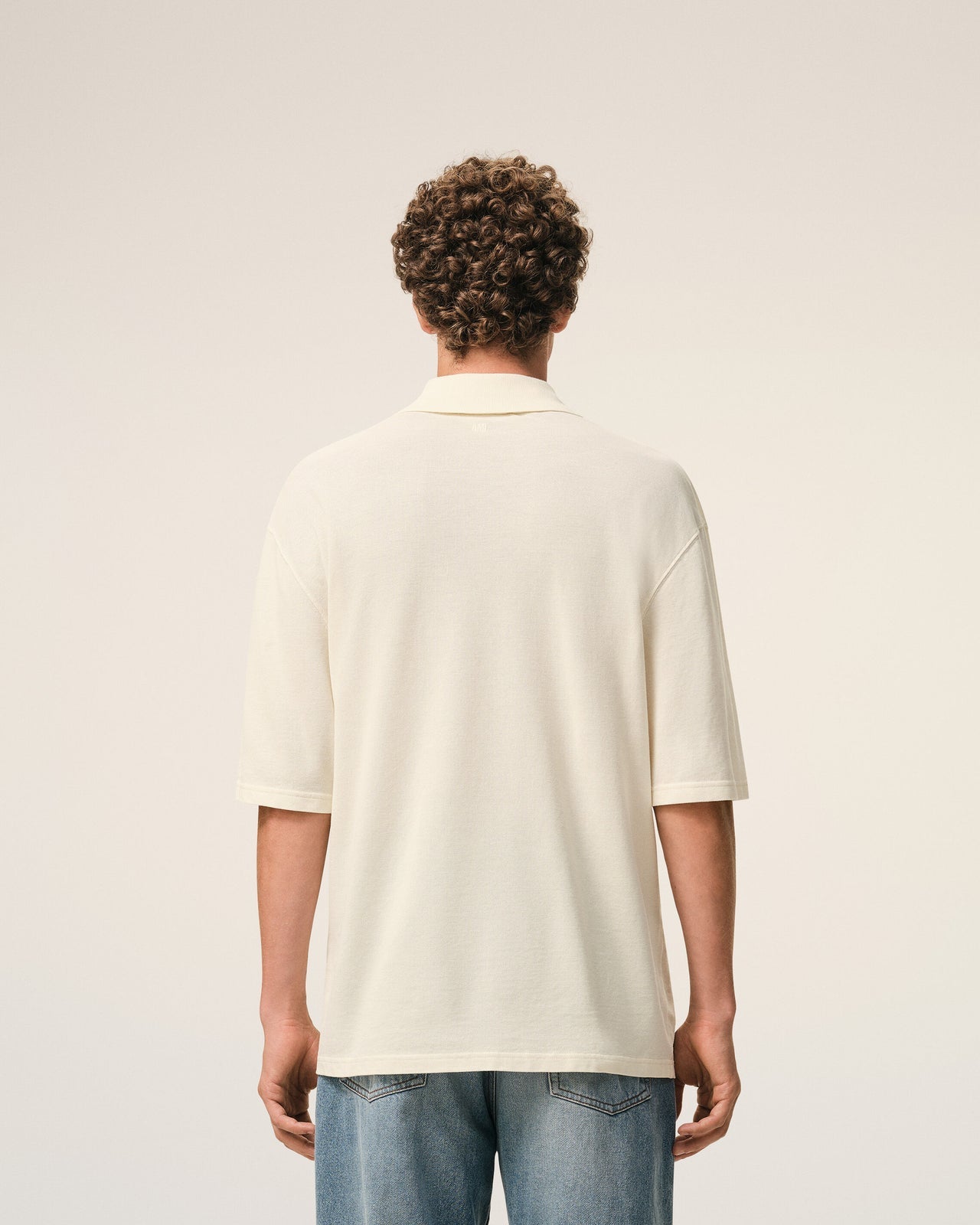 POLO IN COTONE PANNA CON INSERTI IN MAGLIA AMI DE COEUR AMI PARIS