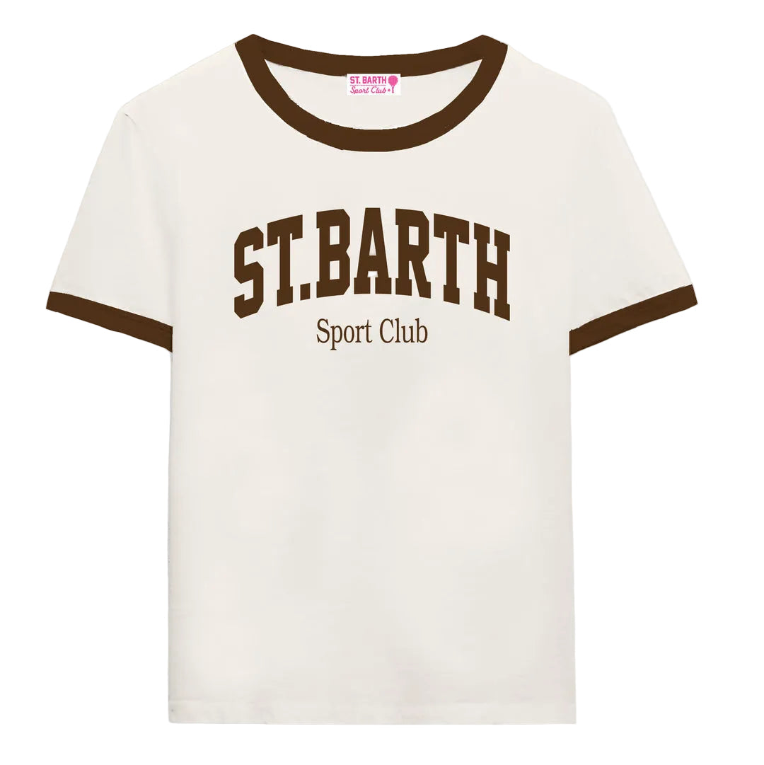 T-SHIRT EMILIE STRING BIANCA CON STAMPA SPORT CLUB