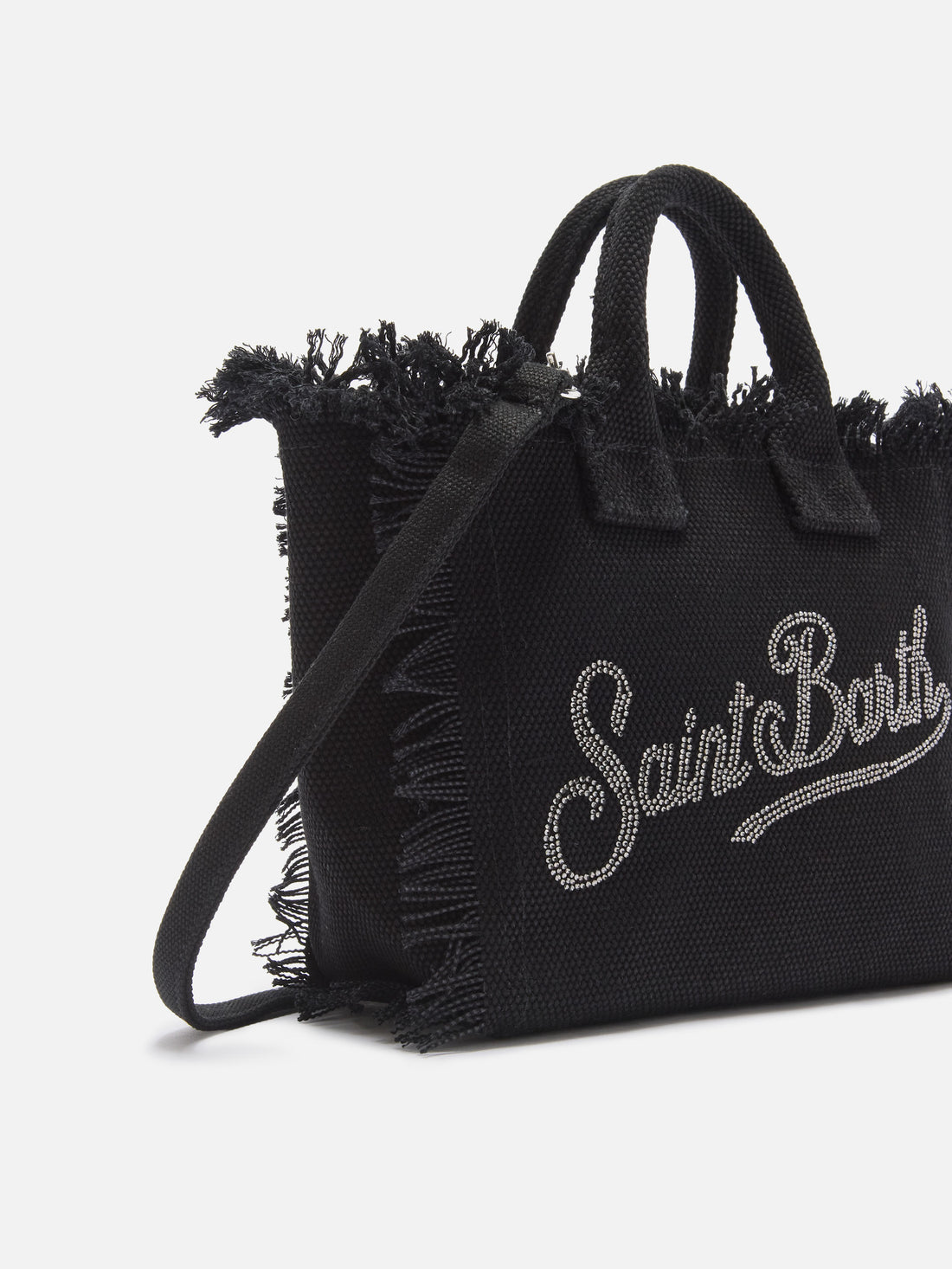 BORSA VANITY MINI IN CANVAS NERA CON LOGO IN STRASS SAINT BARTH