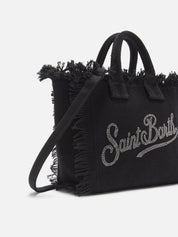 BORSA VANITY MINI IN CANVAS NERA CON LOGO IN STRASS SAINT BARTH
