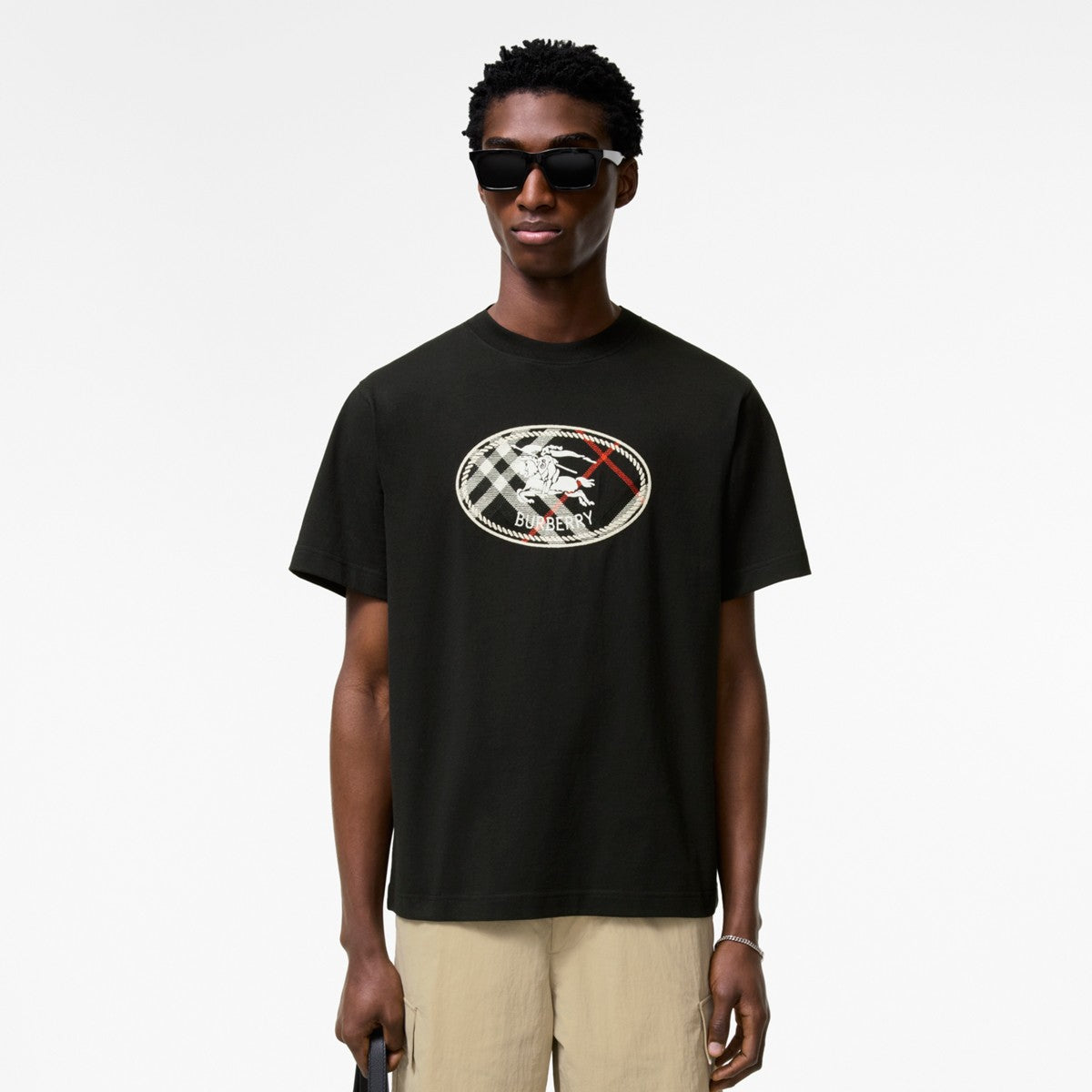 T-shirt in cotone Check con Knight Stamp Burberry