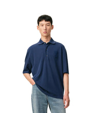 POLO IN COTONE BLU CON INSERTI IN MAGLIA AMI DE COEUR