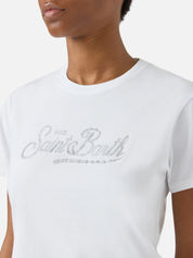 T-SHIRT EMILIE BIANCA CON LOGO IN STRASS