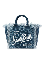 BORSA VANITY REGULAR IN CANVAS AZZURRO CON STAMPA BANDANA SAINT BARTH